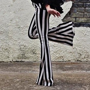 Striped Wide Leg Pant For Women Elastic High Waist Large Size Long Trouser Autumn Female 2019 Fashion Flare Pants OL Clothes