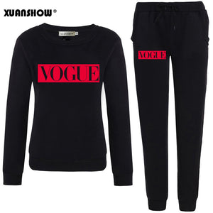 XUANSHOW Outfits 2019 Autumn Winter Women's Suit VOGUE Letter 0-Neck Fleece Keep Warm Clothes Sweatshirt + Long Pant 2 Piece Set