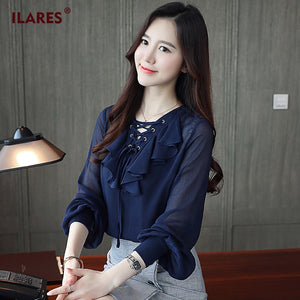 ILARES Blouse Women Chiffon Blouse Womens Tops And Blouses Sexy Office Vintage Plus Size Elegant Women Top Clothes Ladies Tops