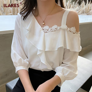ILARES Blouse Women Lace Off shoulder top Sling Chiffon blouse Plus size Ladies Blouses elegant 3/4 sleeve blouse Tunic clothes
