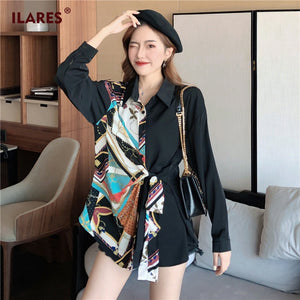 ILARES Blouse Women Womens Tops And Blouses Plus Size Woman Shirt Clothes Ladies OL Fashion Lace Up Splice Elegant Chiffon Tunic