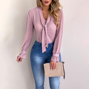 Dihope New Women 2020 Spring Fashion Long Sleeve V-neck Pink Shirt Office Blouse Slim Casual Tops Female Plus Size