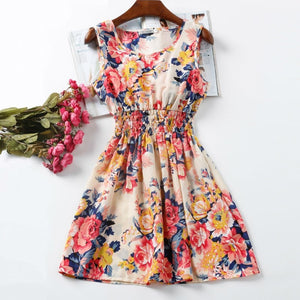 New Casual Women Sexy Chiffon Dress Sleeveless Sundress Print Beach Floral Tank Mini Dresses 25 Colors Vestidos T6
