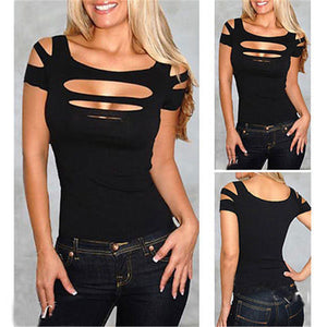 Exposure black Bust hole Vest Tank women sexy Tops club wear T Shirt Solid Hollow Out Clothing Wear Summer Shirts