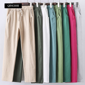 13 Colors Womens Pants New Cotton Linen Summer Pants Trousers Elastic High Waist Korean Capris Lightweight Harem Pants Plus Size